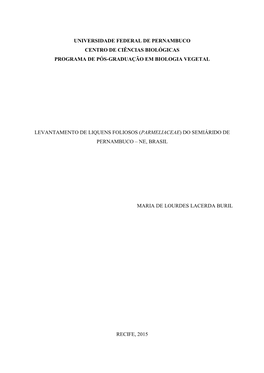 Universidade Federal De Pernambuco Centro De Ciências Biológicas Programa De Pós-Graduação Em Biologia Vegetal