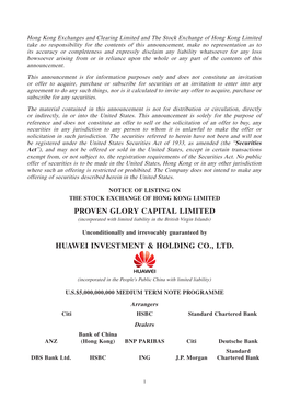 Proven Glory Capital Limited Huawei Investment & Holding Co., Ltd