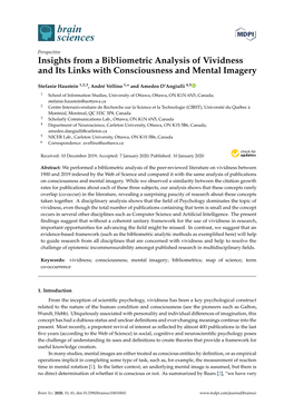 Insights from a Bibliometric Analysis of Vividness and Its Links with Consciousness and Mental Imagery