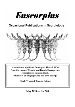 Another New Species of Euscorpius Thorell, 1876 from the Caves of Croatia and Bosnia-Herzegovina