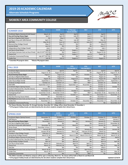 2019-20 ACADEMIC CALENDAR Alternate Schedule Programs