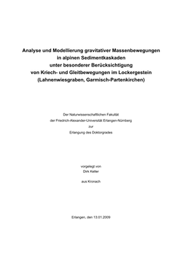 Analyse Und Modellierung Gravitativer Massenbewegungen in Alpinen Sedimentkaskaden Unter Besonderer Berücksichtigung Von Krie