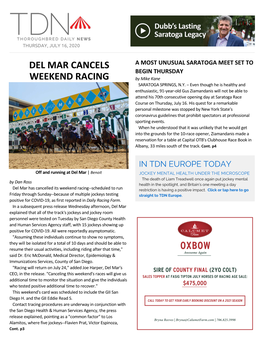 Del Mar Cancels Weekend Racing
