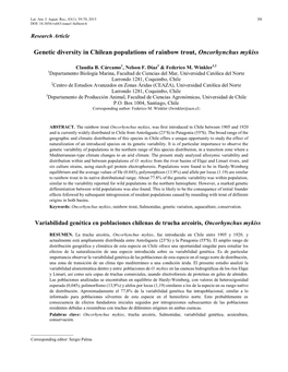 Genetic Diversity in Chilean Populations of Rainbow Trout, Oncorhynchus Mykiss