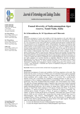 Faunal Diversity of Sathyamangalam Tiger Reserve, Tamil Nadu, India