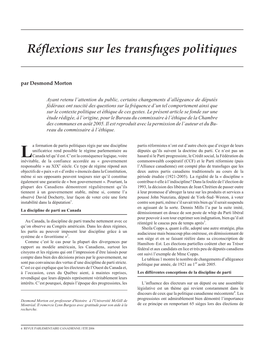 Réflexions Sur Les Transfuges Politiques