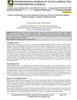 Ethno Veterinary Plants Used for Increasing of Lactation by Tribal's