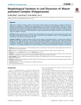 Morphological Variation in Leaf Dissection of Rheum Palmatum Complex (Polygonaceae)