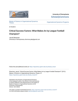 Critical Success Factors: What Makes an Ivy League Football Champion?