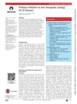 Protease Inhibition As New Therapeutic Strategy for GI Diseases Gut: First Published As 10.1136/Gutjnl-2015-309147 on 12 April 2016