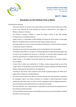 Resolution on the Political Crisis in Malta