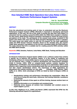 How Istanbul HSBC Bank Operators Use Lotus Notes Within Electronic Performance Support Systems