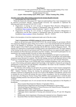 Final Report on the Implementation of the Grant ECE/GC/2017/11/025 “Improved Understanding of Key Water Management Issues by Mid-Level Government Officials”