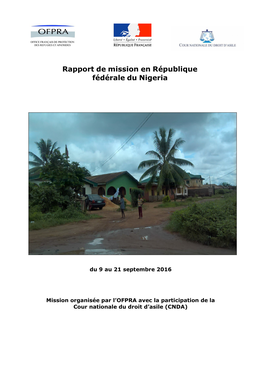 Rapport De Mission En République Fédérale Du Nigeria