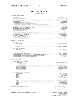 STATE OFFICIALS (As of October 1, 2010)