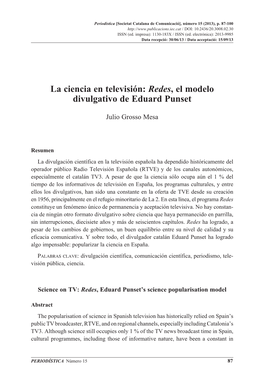 La Ciencia En Televisión: Redes, El Modelo Divulgativo De Eduard Punset