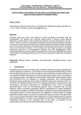 89 Cavitational Influence on the Bacillus Cereus