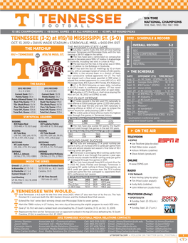 TENNESSEE (3-2) at #19/18 MISSISSIPPI ST. (5-0) 2012 » SCHEDULE & RECORD Oct