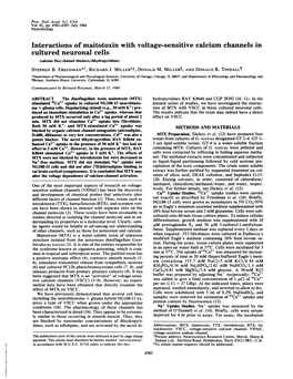 Interactions of Maitotoxin with Voltage-Sensitive Calcium Channels in Cultured Neuronal Cells (Calcium Flux/Channel Blockers/Dihydropyridines) STEPHEN B