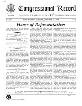 Congressional Record United States Th of America PROCEEDINGS and DEBATES of the 115 CONGRESS, FIRST SESSION