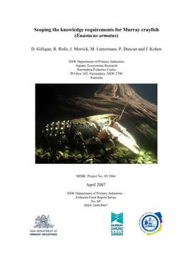 Scoping Knowledge Requirements for Murray Crayfish (Euastacus Armatus)