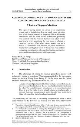 CURING NON-COMPLIANCE with FOREIGN LAWS in the CONTEXT of SERVICE out of JURISDICTION a Review of Singapore’S Position