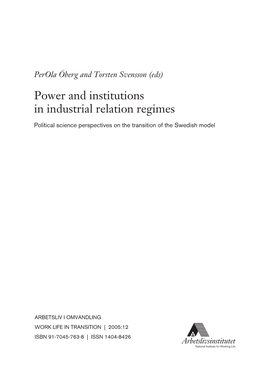 Power and Institutions in Industrial Relation Regimes. Political Science