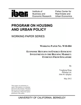 Economic Returns to Energy-Efficient Investments in the Housing Market: Evidence from Singapore