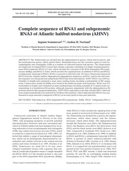 Complete Sequence of RNA1 and Subgenomic RNA3 of Atlantic Halibut Nodavirus (AHNV)