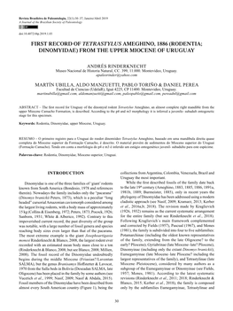 (Rodentia, Dinomyidae) from the Upper Miocene of Uruguay