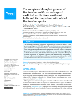 The Complete Chloroplast Genome of Dendrobium Nobile, an Endangered Medicinal Orchid from North-East India and Its Comparison with Related Dendrobium Species