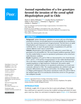 Asexual Reproduction of a Few Genotypes Favored the Invasion of the Cereal Aphid Rhopalosiphum Padi in Chile