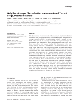 Neighbor–Stranger Discrimination in Concave-Eared Torrent Frogs, Odorrana Tormota Albert S