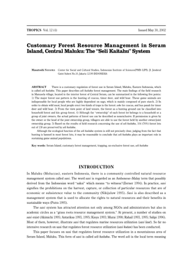 Customary Forest Resource Management in Seram Island, Central Maluku: the “Seli Kaitahu” System