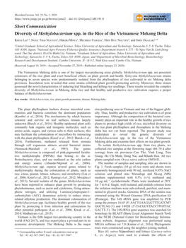 Short Communication Diversity of Methylobacterium Spp. in the Rice of the Vietnamese Mekong Delta