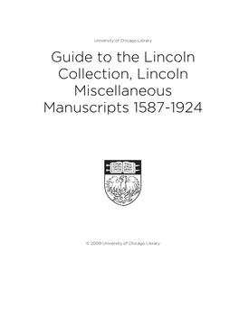 Guide to the Lincoln Collection, Lincoln Miscellaneous Manuscripts 1587-1924