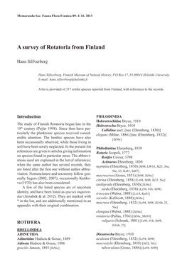 A Survey of Rotatoria from Finland