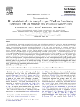 Do Oribatid Mites Live in Enemy-Free Space? Evidence from Feeding Experiments with the Predatory Mite Pergamasus Septentrionalis