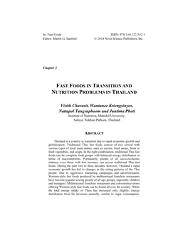 Fast Foods in Transition and Nutrition Problems in Thailand