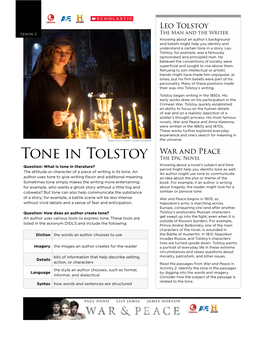 Tone in Tolstoy the Epic Novel Question: What Is Tone in Literature? Knowing About a Novel’S Subject and Time Period Might Help You Identify Tone As Well