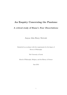 An Enquiry Concerning the Passions: a Critical Study of Hume's Four