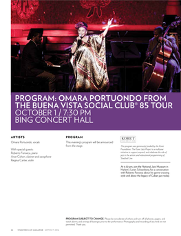 Omara Portuondo from the Buena Vista Social Club® 85 Tour October 1 / 7:30 Pm Bing Concert Hall