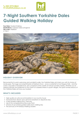 7-Night Southern Yorkshire Dales Guided Walking Holiday