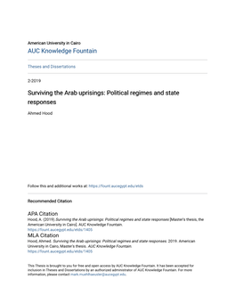 Surviving the Arab Uprisings: Political Regimes and State Responses
