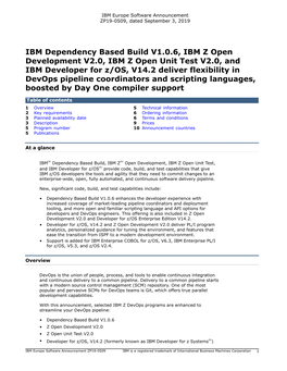 IBM Dependency Based Build V1.0.6, IBM Z Open Development V2.0, IBM