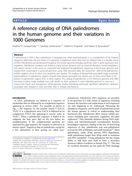 A Reference Catalog of DNA Palindromes in the Human Genome and Their Variations in 1000 Genomes Madhavi K
