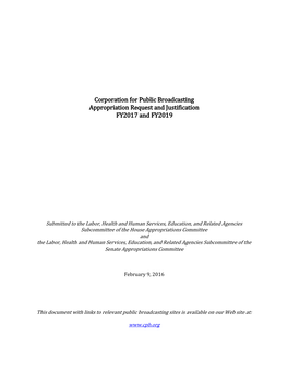 Corporation for Public Broadcasting Appropriation Request and Justification FY201 and FY201