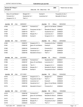 Seniors D4 / Phase 1 2860 * Match Lever De Rideau Groupe a Début Été : 15H Début Hiver : 15H