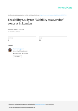 Feasibility Study for “Mobility As a Service” Concept in London