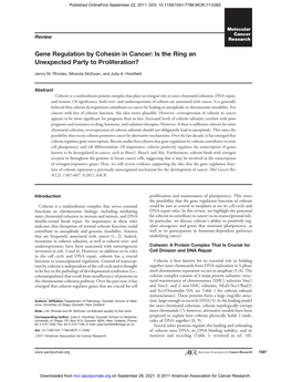 Gene Regulation by Cohesin in Cancer: Is the Ring an Unexpected Party to Proliferation?